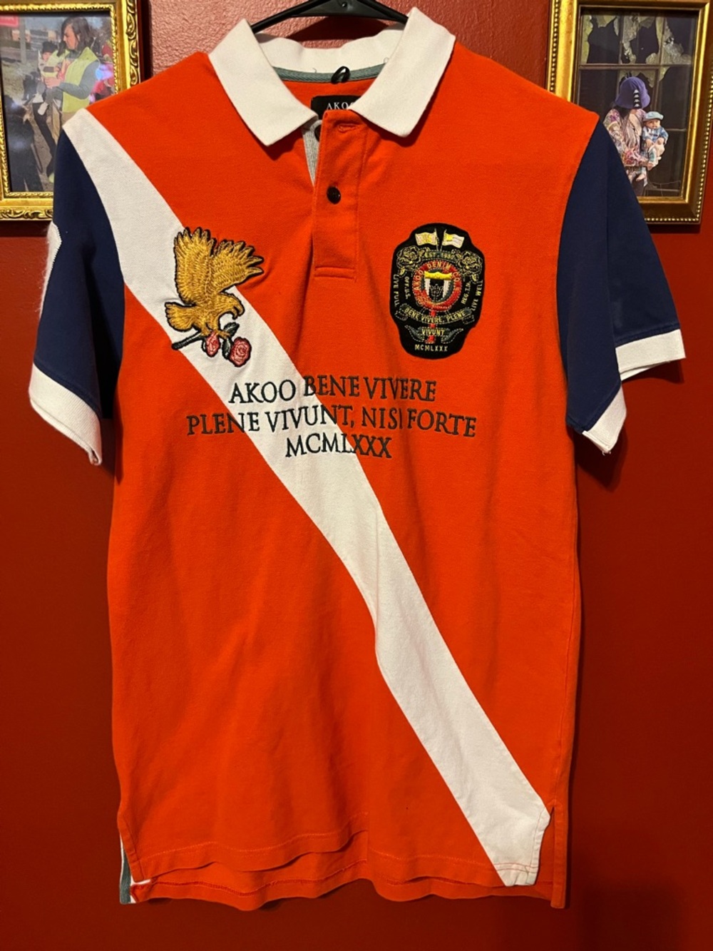 AKOO Orange, White & Navy Crest Polo Shirt
